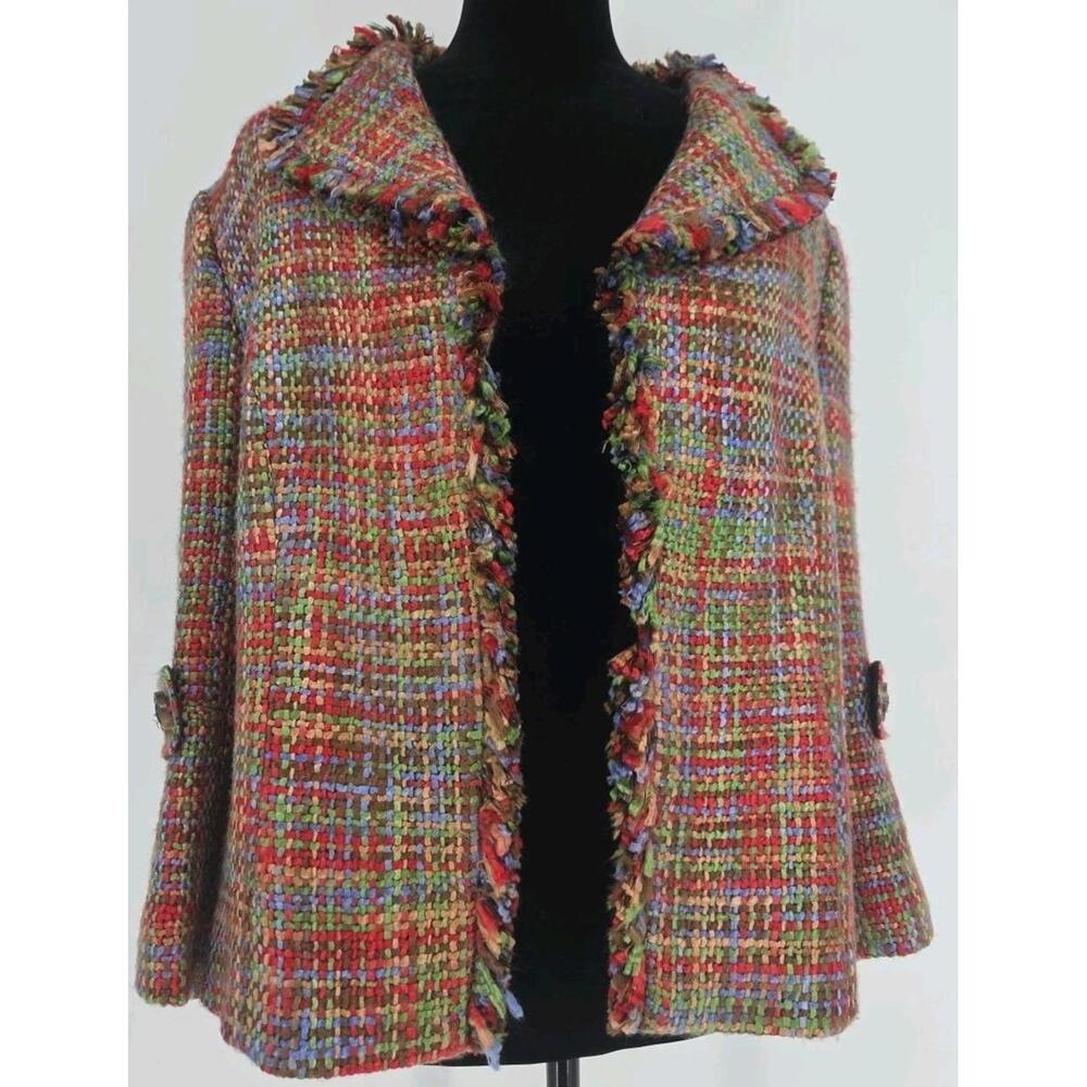 Lafayette 148 Tweed Blazer Multi Color Wool Blend Bell Sleeve Old Money Workwear